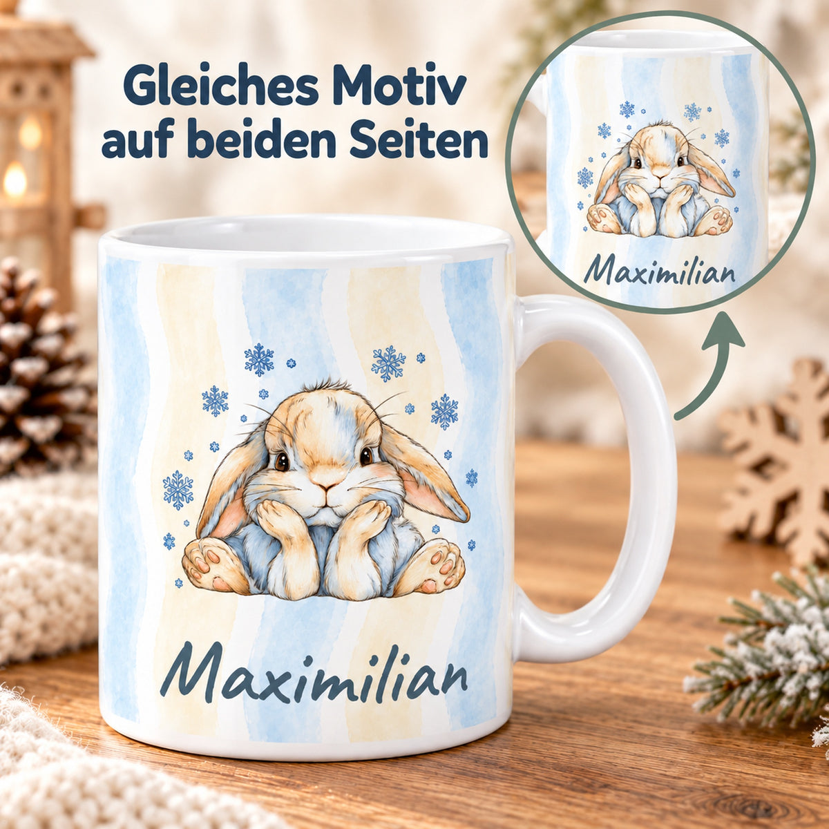 Personalisierte Wintertasse mit Hase – both-sides