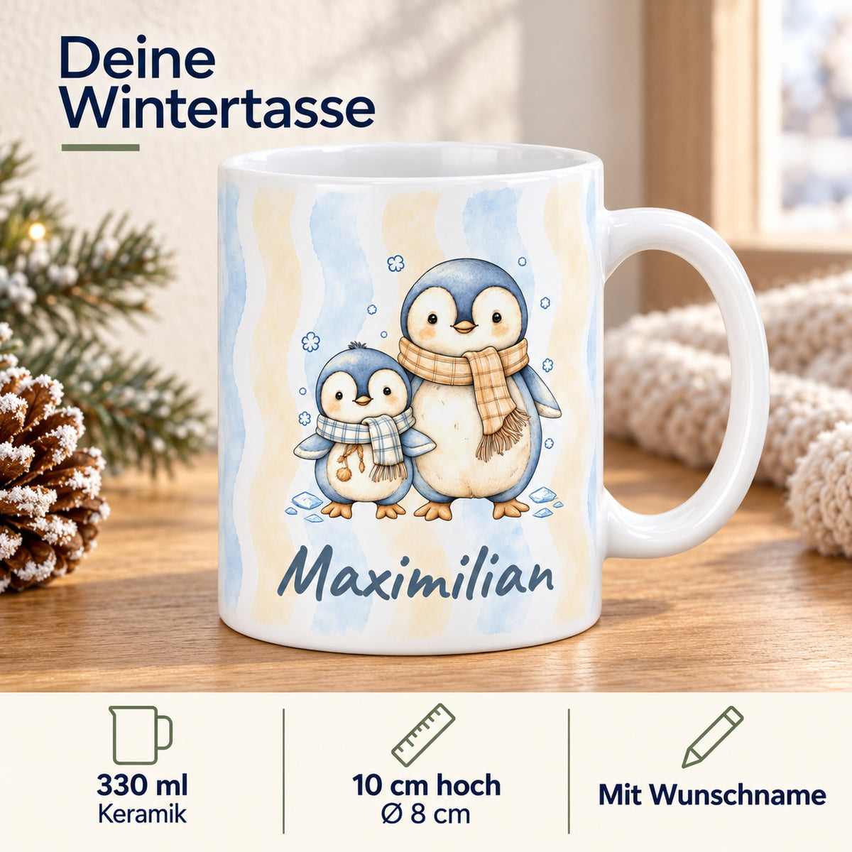 Tasse Pinguine mit Wunschname Maximilian – features