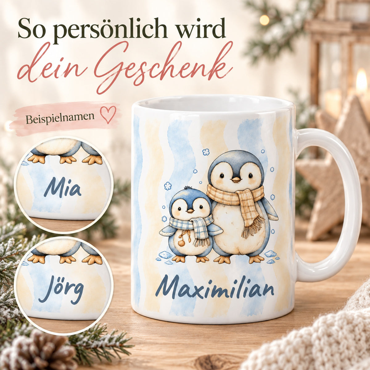 Tasse Pinguine mit Wunschname Maximilian – personalization