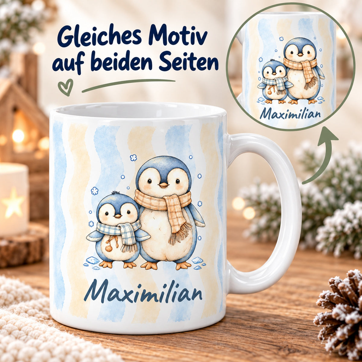 Tasse Pinguine mit Wunschname Maximilian – both-sides