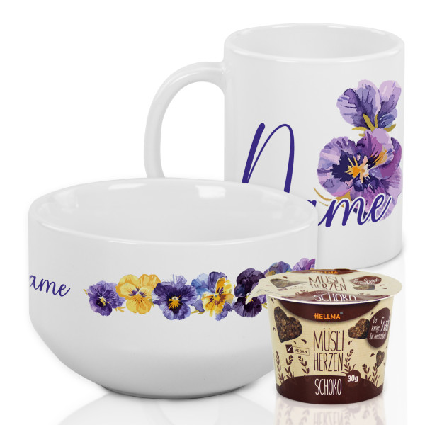 Müslischale mit Tasse Set Stiefmütterchen