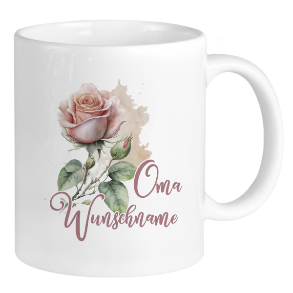 Tasse Oma mit Namen und Rose