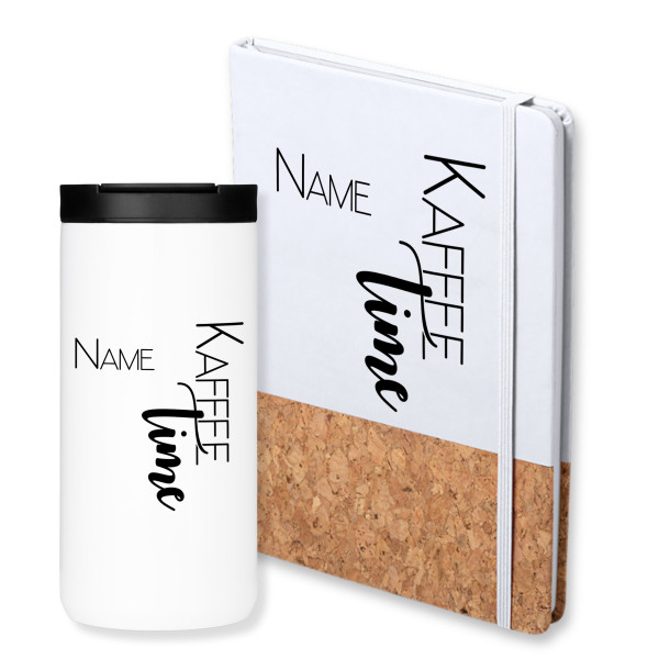 Geschenkset Thermobecher mit Notizbuch & Kaffee Time