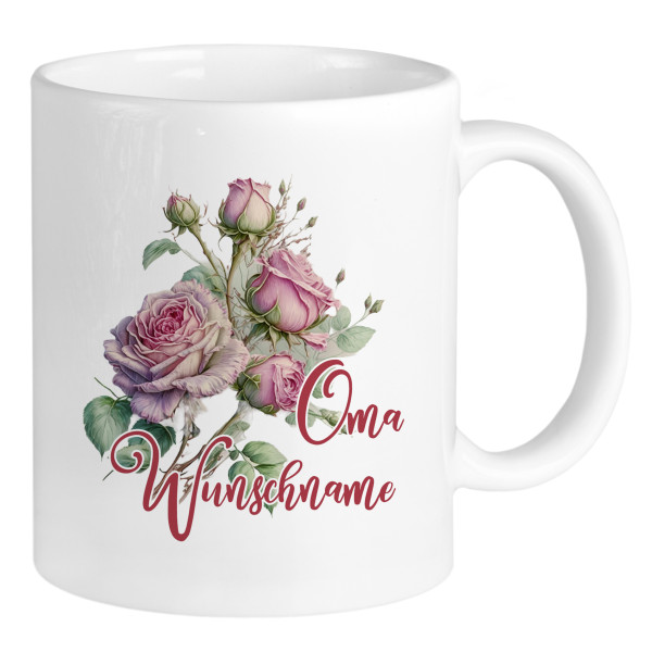 Tasse Oma mit Namen und Rosen