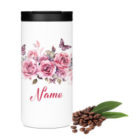 Kaffeebecher mit Namen - Schmetterling Blumen 400ml