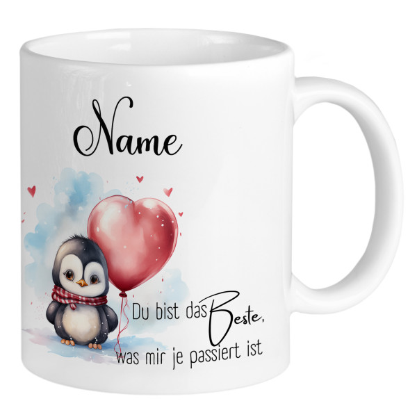 Tasse für Paare Name & Pinguin