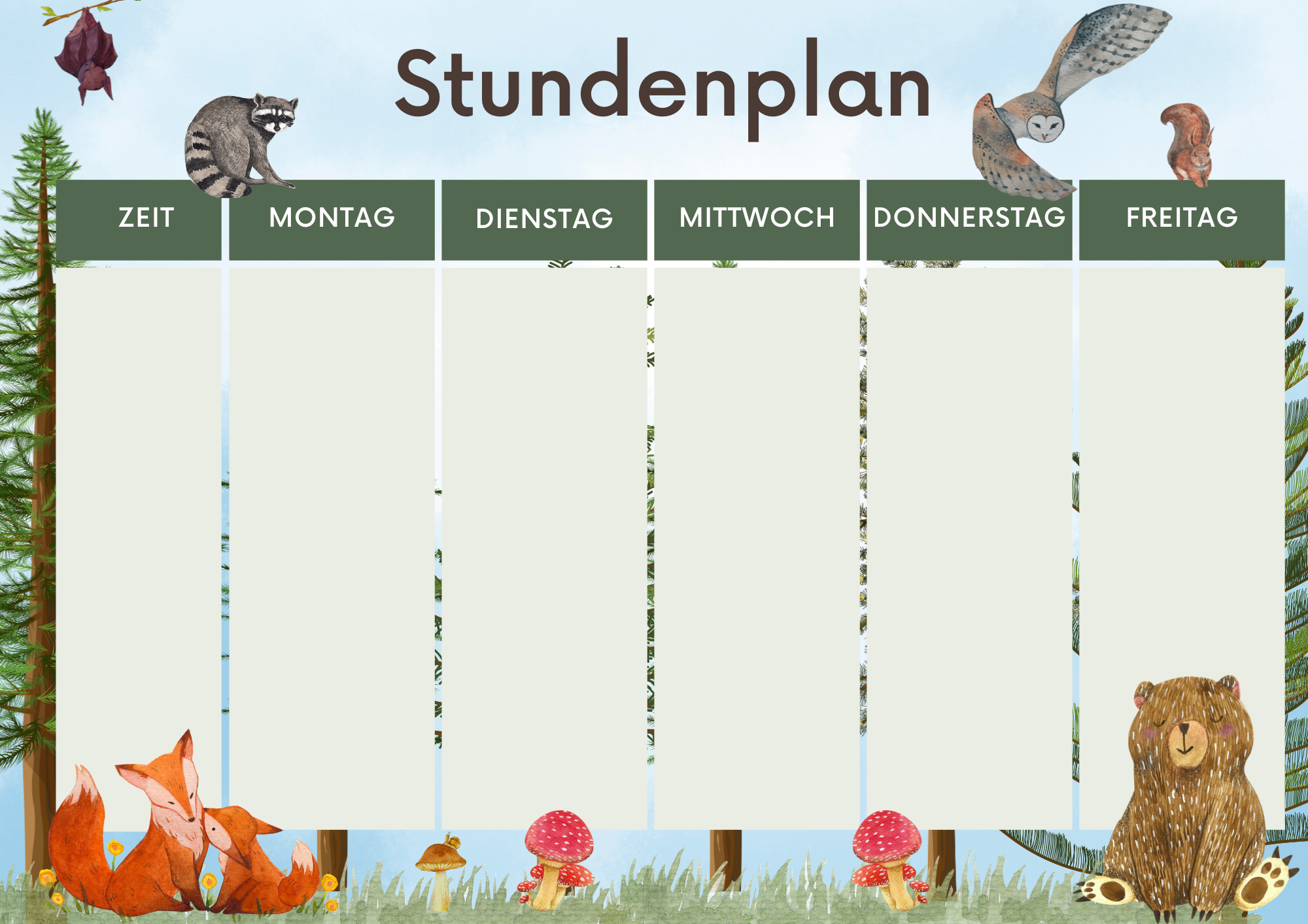 Waldtiere-Stundenplan