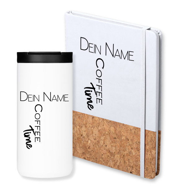 Geschenkset Thermobecher mit Notizbuch & Coffee Time