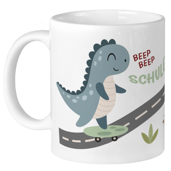 Personalisierte Tasse zur Einschulung für Jungen Motiv Dino