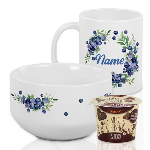 Müslischale & Tasse Set – Beeren & Blumen Design