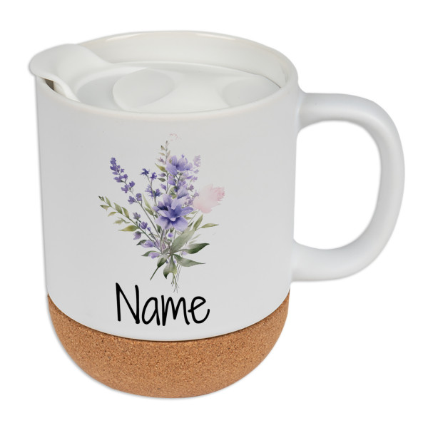 Tasse mit Deckel Blume mit Namen