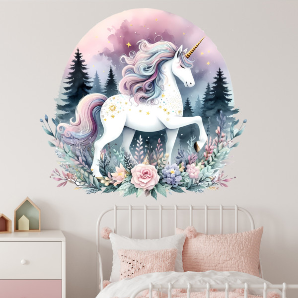 Wandtattoo Einhorn Blumen XXL