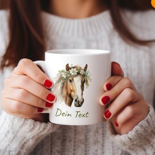 Tasse Pferd Blumen mit Namen