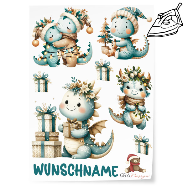 Bügelbild Weihnachten Set Drachen