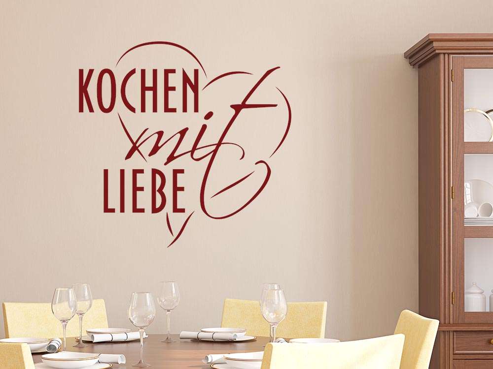 Wandtattoo Küche Spruch Kochen mit Liebe Herz Gefühl Küchensprüche