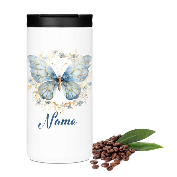 Kaffeebecher mit Namen - Schmetterling in blau