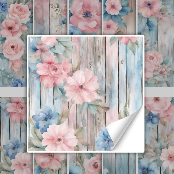 Fliesenaufkleber Pink & Blau Shabby Chic Floral Holz