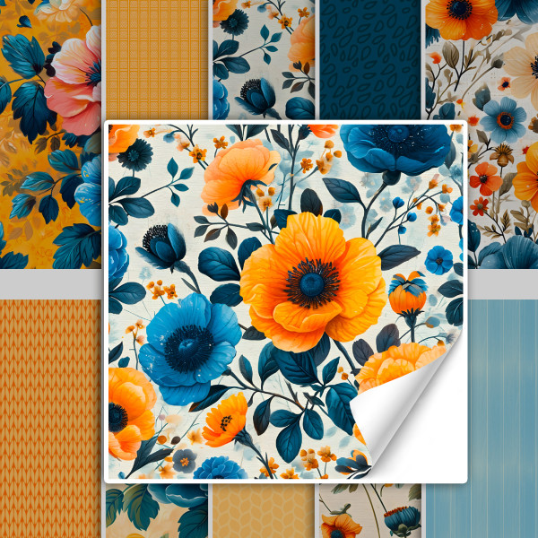 Fliesenaufkleber Blumen Vintage Orange Blau Farben