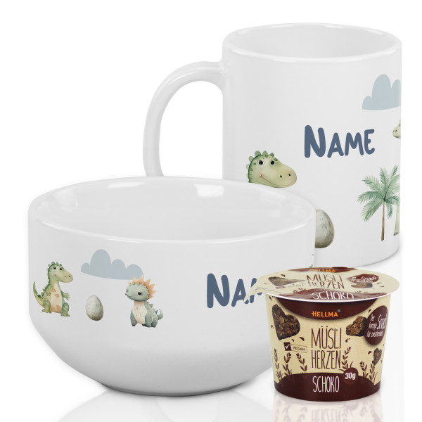 Frühstücksset Tasse mit Müslischale Dino