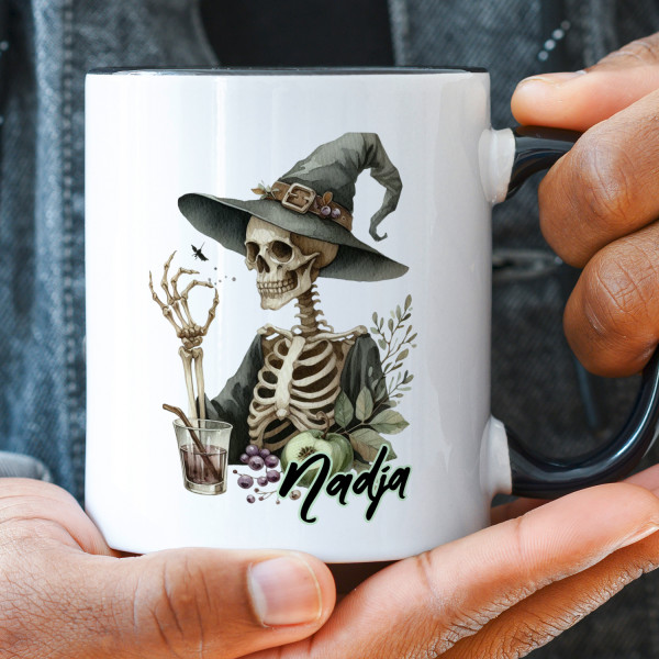 Halloween Tasse mit Namen Skelet