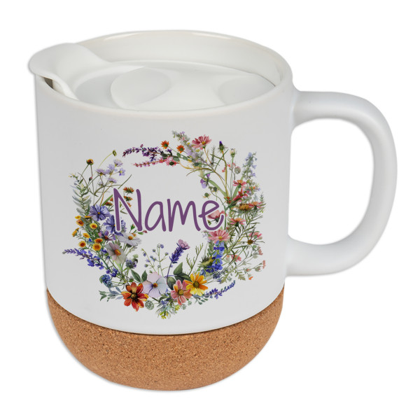 Personalisierte Tasse mit Deckel Blume