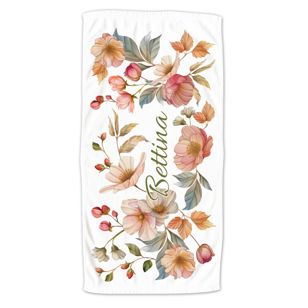 Blumenmuster Handtuch mit Namen personalisiert,