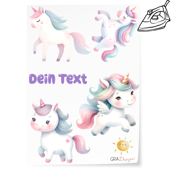 Bügelbilder Set Mädchen Einhorn