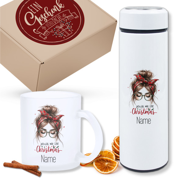 Geschenkset Teeflasche mit Tasse mit Motiv Chrismas