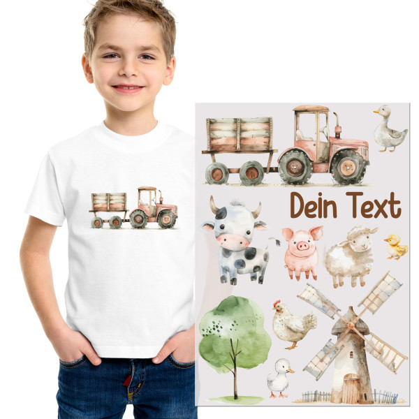 Bügelbild Trecker mit Tieren mit Namen