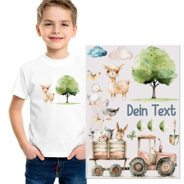 Bügelbild Trecker mit Tieren